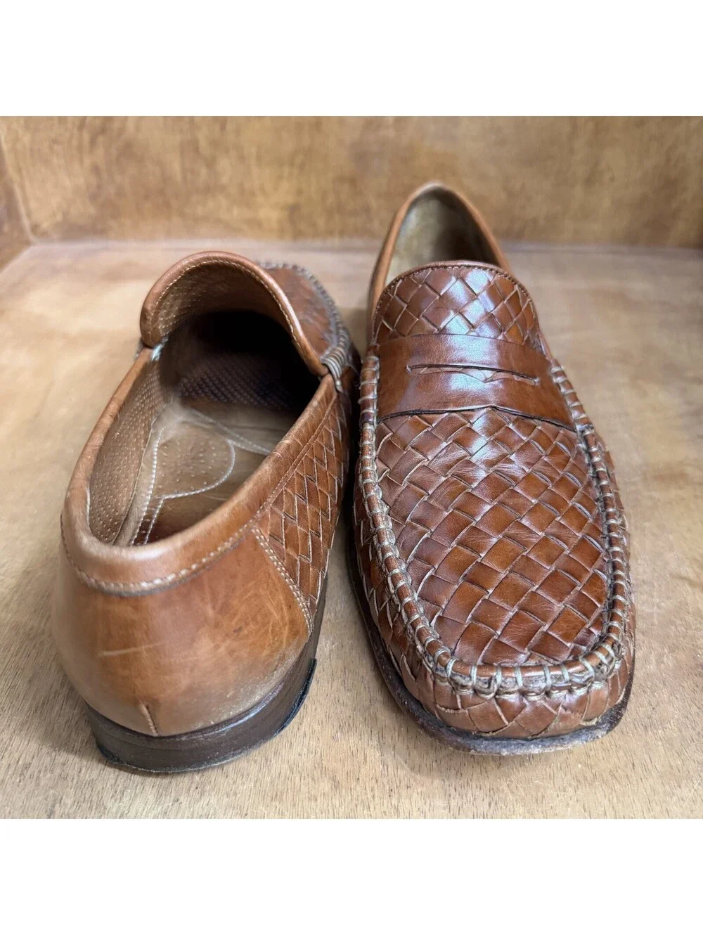 Allen Edmonds Capri Brown Woven Leather Loafers Mens Sz 10 E Slip On Shoes Italy